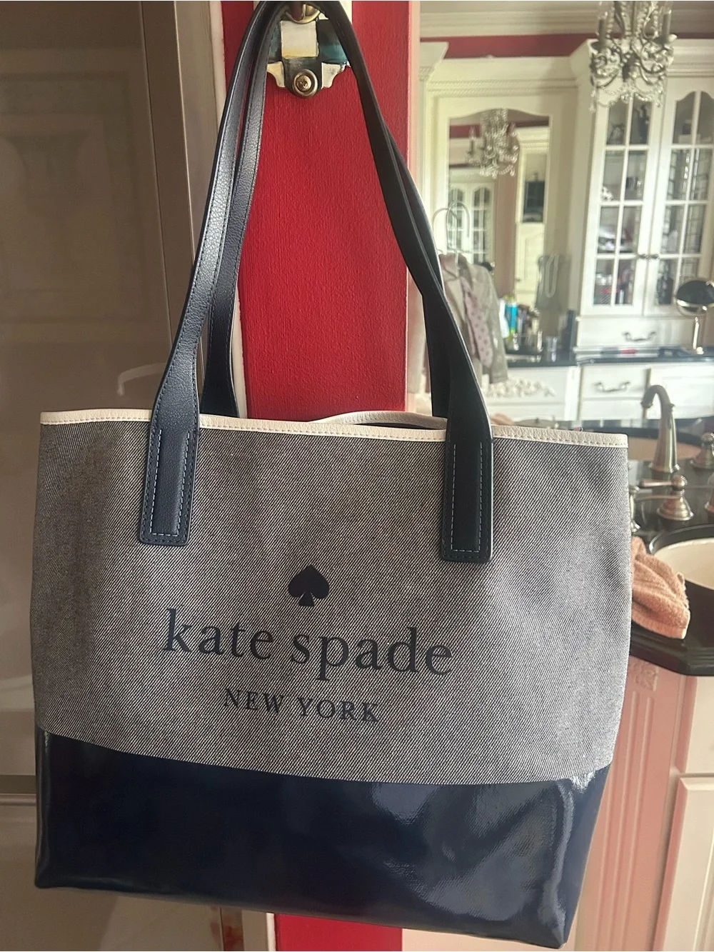 Kate Spade Two Tone Navy and cream canvas Tote
